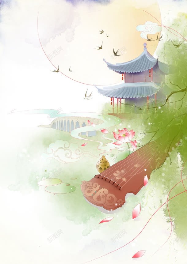 中国风西湖植物荷花jpg设计背景_新图网 https://ixintu.com 国风 植物 荷花 西湖 西湖插画