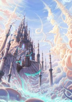 蓝天白云城堡动漫城堡螺旋云海报背景高清图片