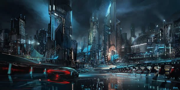 未来的科幻城市夜景背景