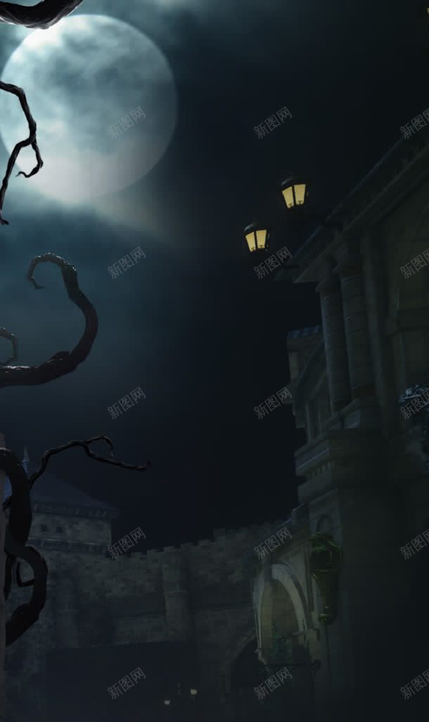 黑暗恐怖月下城堡jpg设计背景_新图网 https://ixintu.com 城堡 恐怖 黑暗