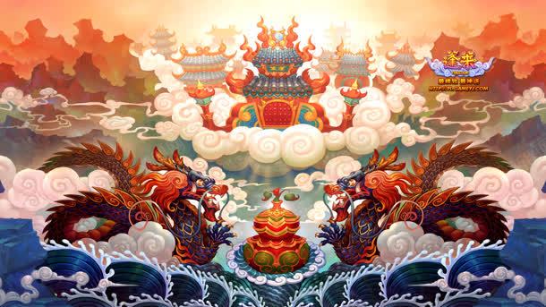 中国风神话场景祥云神龙jpg设计背景_新图网 https://ixintu.com 国风 场景 威武的龙 神话 神龙 祥云