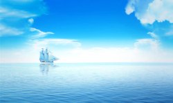 白云上的画板大海上的帆船高清图片