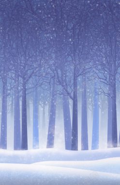 冬季雪景插画树林雪地背景