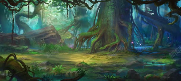 绿色森林梦幻游戏场景背景