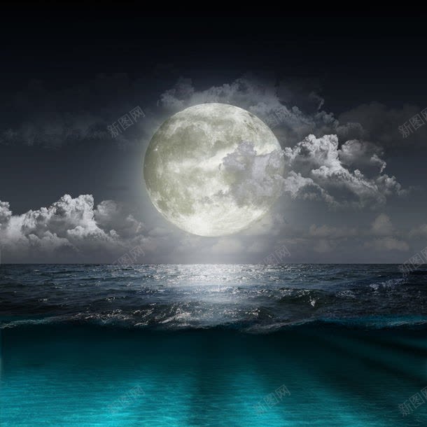 海面上的月亮jpg设计背景_新图网 https://ixintu.com 其它类别 图片素材 夜晚 夜色海洋 大海 天空 月亮 海面 海面上的月亮图片 海面上的月亮图片素材下载 白云 背景花边