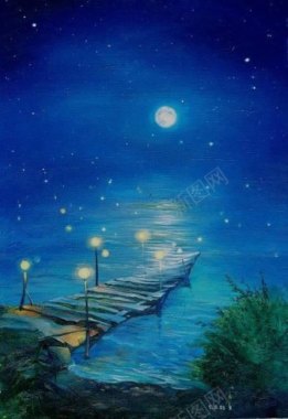 安静的湖面夜空月亮湖面海报背景背景