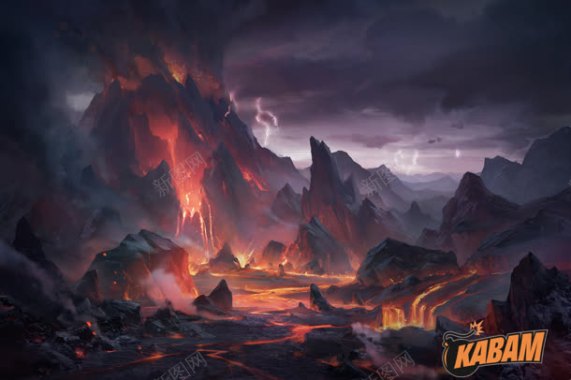 外星火山山峰闪电游戏场景背景