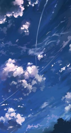 动漫二次元蓝色天空云朵动漫海报背景高清图片