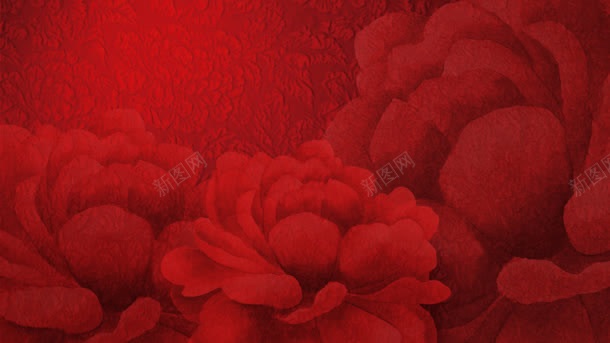 中国风大红色牡丹花背景