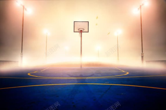 蓝黄色灯光篮球球场背景