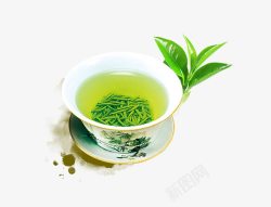 茶叶卡通茶杯中的西湖龙井茶高清图片