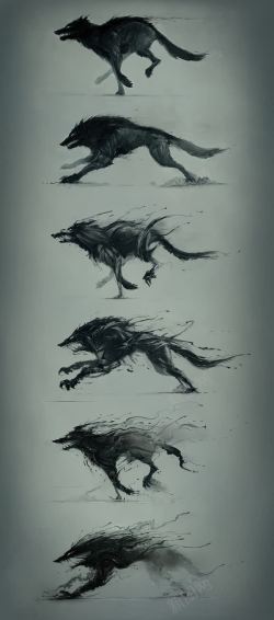 狼水墨水墨画奔跑的狼海报背景高清图片