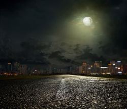 公路路面城市夜景与马路高清图片