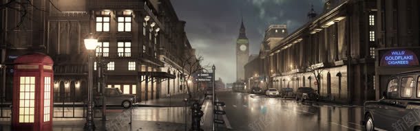 雨夜下的英国街道海报背景背景