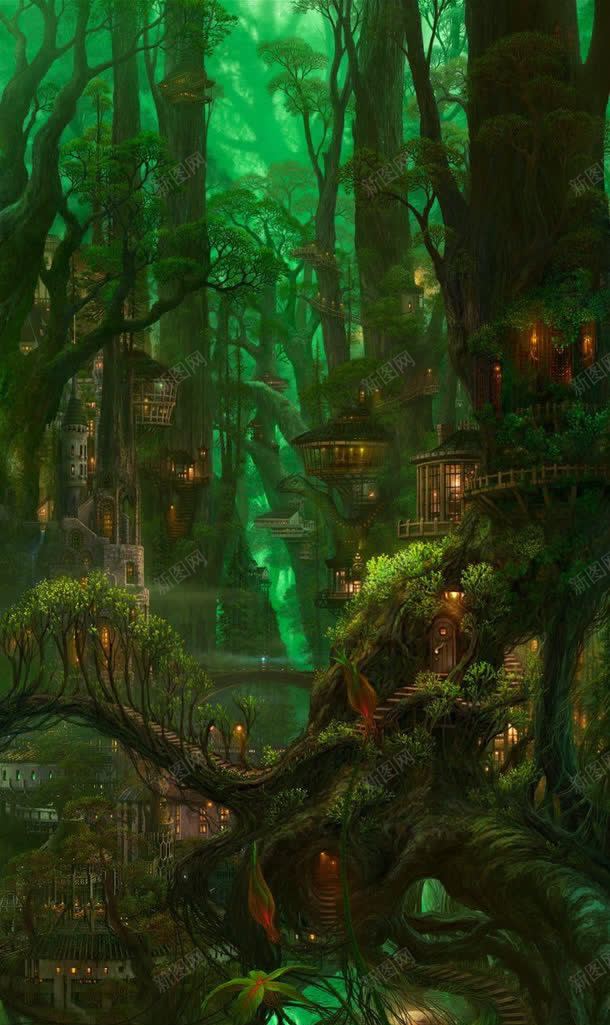 神秘绿色森林房屋jpg设计背景_新图网 https://ixintu.com 房屋 森林 神秘 绿色