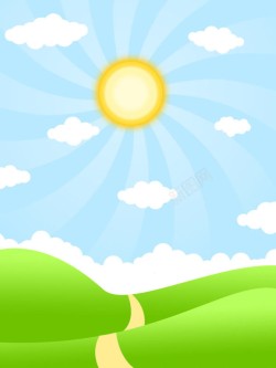 绿地背景手绘卡通天空太阳云彩高清图片