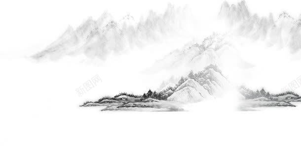 中国风灰色山峰海报背景