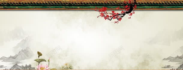 唯美淡雅中国风banner展板jpg设计背景_新图网 https://ixintu.com 企业 城墙 大气 宣传册 山水画 水墨画