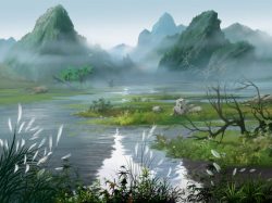 青山草地青山绿色草地插画高清图片