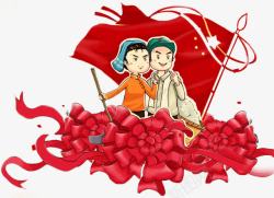 工人革命劳动红花插图背景素材