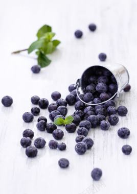 蓝莓茶紫色水果蓝莓绿叶背景