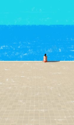 海滩上的蜡笔海滩上的女人背影海报背景夏天高清图片