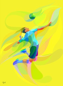 排球海报设计黄色油画排球运动员海报背景高清图片