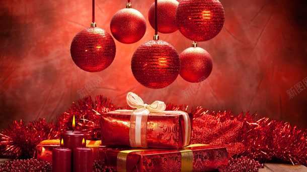 圣诞红色喜庆红球礼物盒jpg设计背景_新图网 https://ixintu.com 喜庆 圣诞 礼物 红色