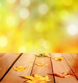 落叶秋天落叶木质桌子海报背景高清图片