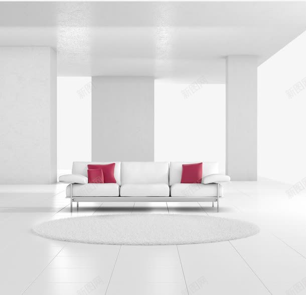 白色简约客厅装修psd免抠素材_新图网 https://ixintu.com 客厅 沙发 白色墙壁 简约 装修