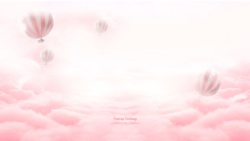 空气能海报粉色云层上的热气球卡通海报背景高清图片