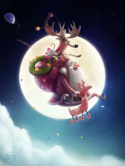 圣诞节夜夜下的圣诞老人圣诞节海报背景高清图片