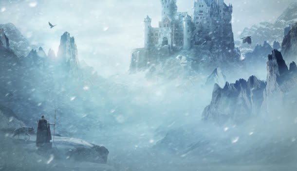 雪山中的城堡魔幻海报背景背景