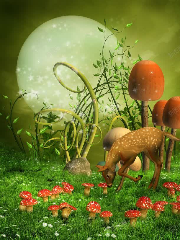 童话里的森林jpg设计背景_新图网 https://ixintu.com 仙境 其它类别 图片素材 小鹿 月亮 梦幻 森林 童话 童话背景 童话里的森林图片 童话里的森林图片素材下载 背景花边 草地 草滕 蘑菇 鲜花