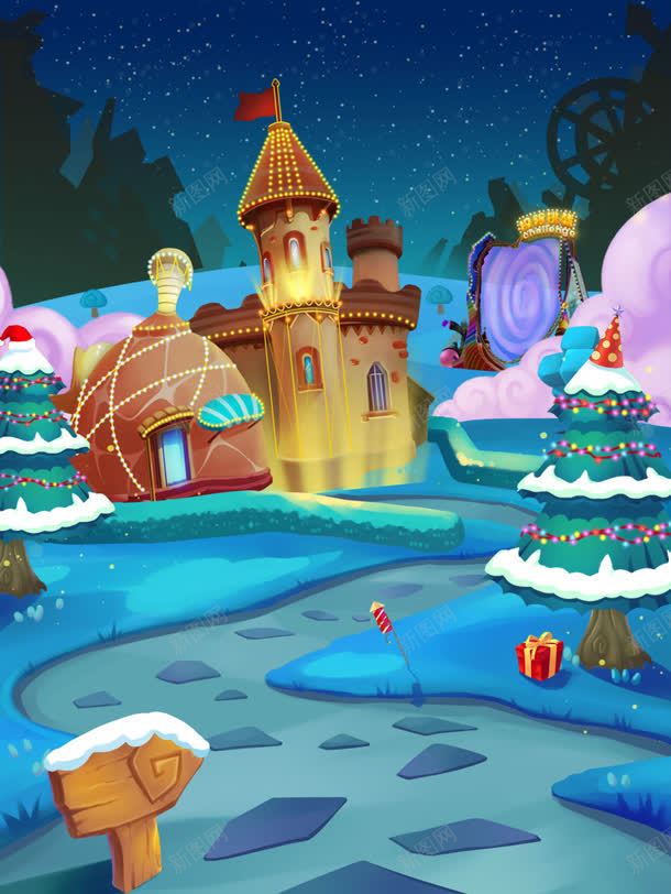 卡通冬季圣诞节城堡海报背景jpg设计背景_新图网 https://ixintu.com 冬季 卡通 圣诞节 城堡 海报 背景
