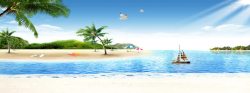 帆船油画风景海边沙滩背景高清图片