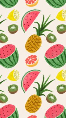 西瓜菠萝水果创意插画壁纸背景