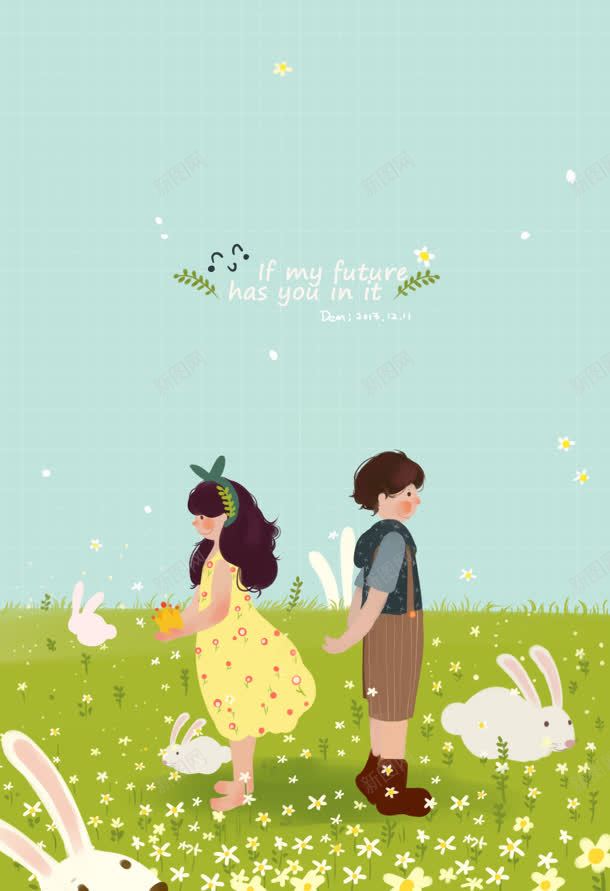 绿色卡通草地背对兔子少年少女海报背景jpg设计背景_新图网 https://ixintu.com 兔子 卡通 少女 少年 海报 绿色 背对 背对情侣 背景 草地