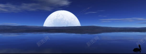 蓝天白云月亮海面背景