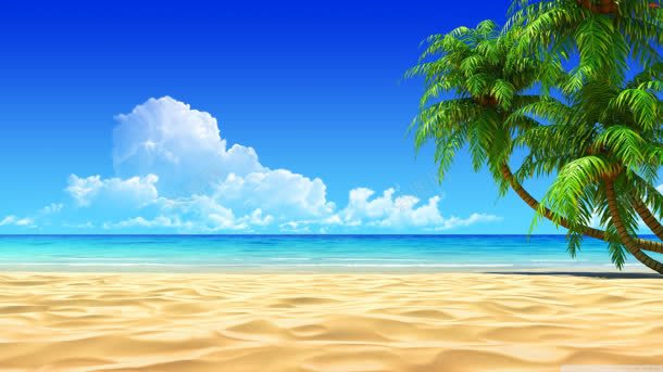 矢量椰树叶子蓝天白云沙滩椰树背景