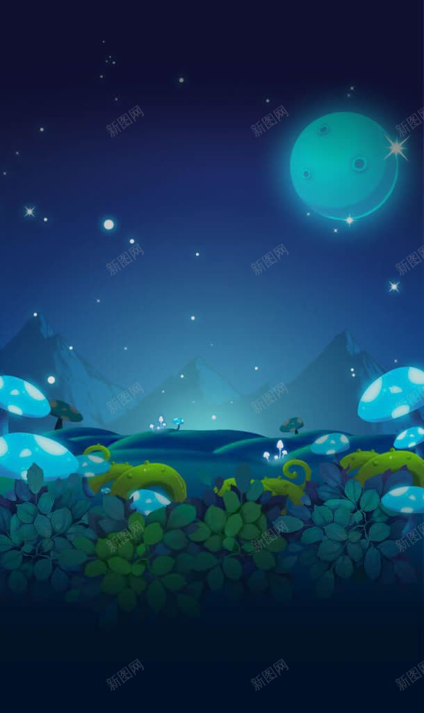 手绘卡通森林夜色jpg设计背景_新图网 https://ixintu.com 卡通 夜色 森林