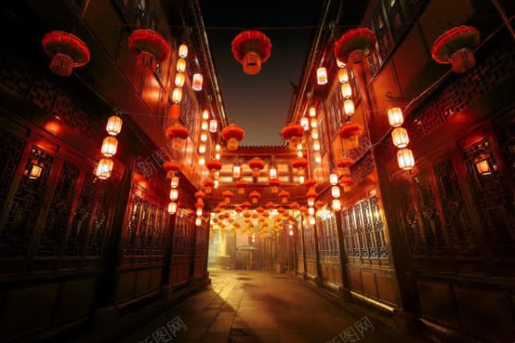 中国风阁楼新年灯笼海报背景背景