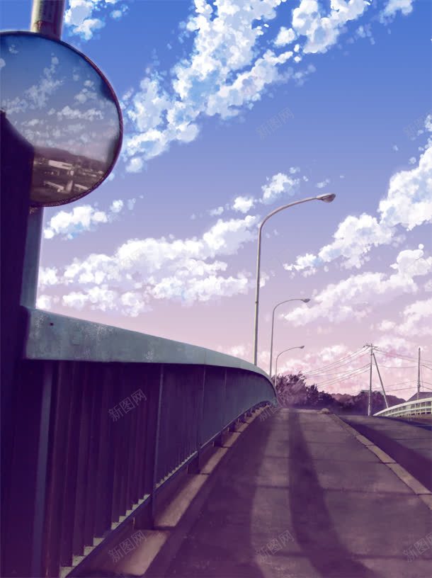 日本动漫场景渐变蓝天白云路灯jpg设计背景_新图网 https://ixintu.com 动漫日系 动漫海报 动漫蓝天白云图片 场景 日本 渐变 白云 蓝天 路灯