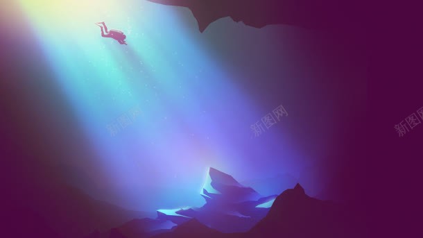 紫色卡通潜水员海底海报背景背景