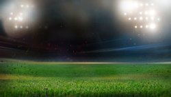 聚光灯下的足球场探照灯下的绿色足球场海报背景高清图片