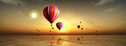 唯美热气球旅游海上热气球夕阳下唯美背景banner高清图片