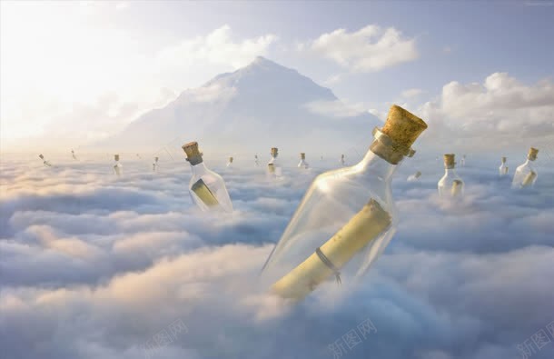 蓝色云中的漂流瓶jpg设计背景_新图网 https://ixintu.com 漂流 蓝色