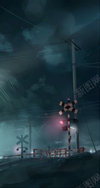 阴雨天的电线杆海报背景动漫背景