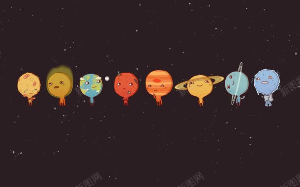 卡通版太阳系小宇宙jpg设计背景_新图网 https://ixintu.com 九大行星 卡通 太阳系 宇宙