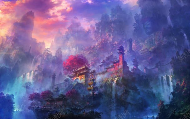 日本动漫少林寺紫色背景